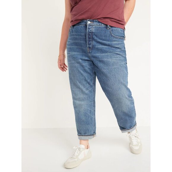 Old Navy Jeans High Rise Slouchy Straight Button Fly Blue Denim - Picture 1 of 9